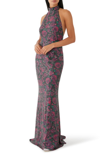Sequins-Embellished Halterneck Dress